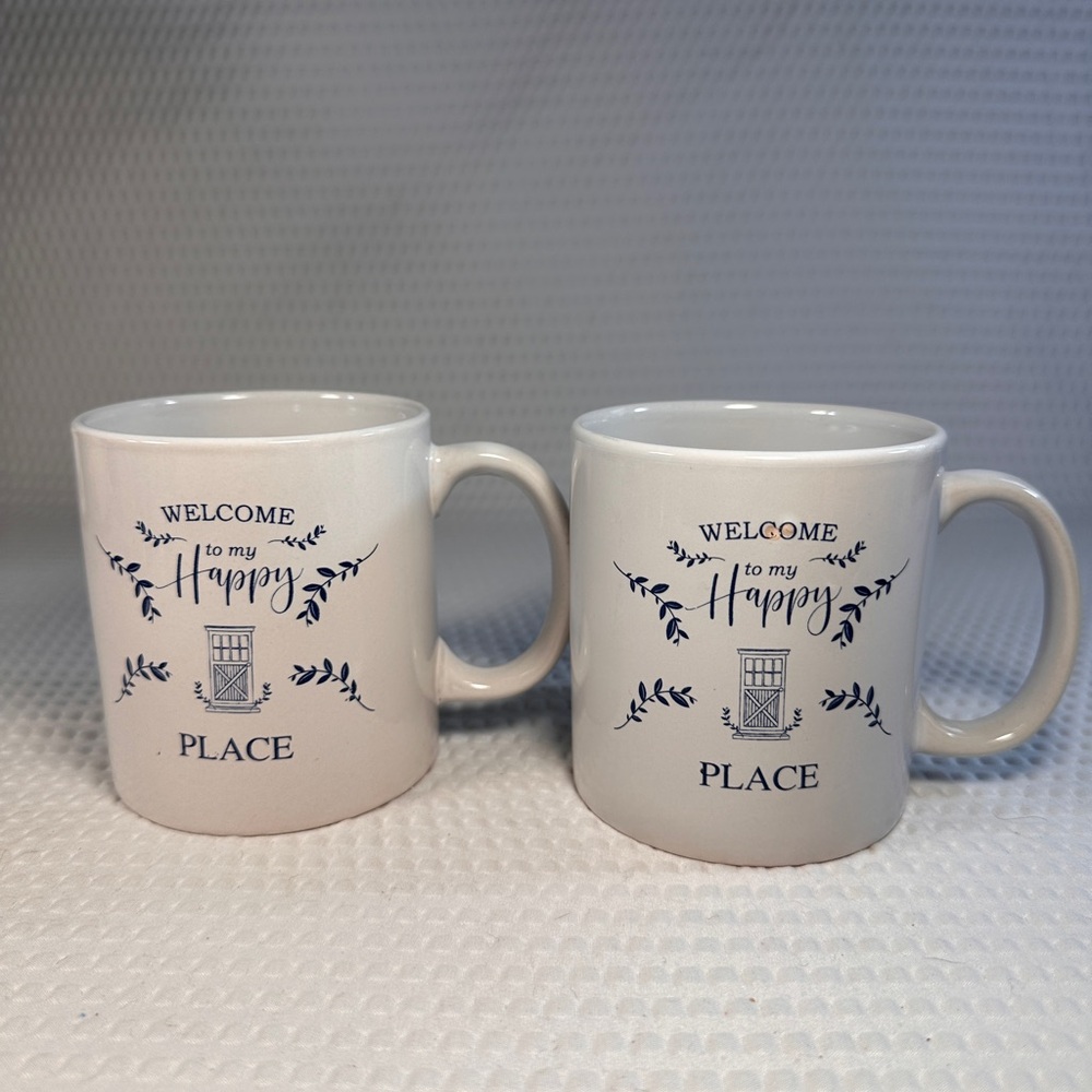 2 Welcome To My Happy Place Ceramic Stoneware Coffee Tea Cocoa Mug Inspirational